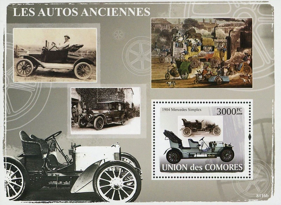 Antique Car 1904 Mercedes Simplex Transportation Souvenir Sheet MNH - Image 1 of 1