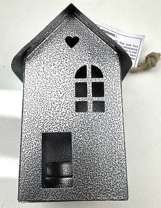 Lot 2 Farmhouse Style Gray Metal Tin Tea Light House 5”x3” NEW - Picture 1 of 9