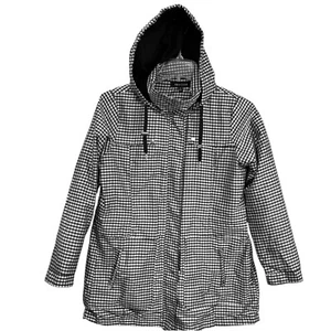 Sz M NEW LOOK White Black Gingham Check Plaid Jacket rain Coat Windbreaker Zip - Picture 1 of 12