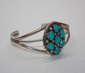 Melvin Chee Navajo Sterling Silver Turquoise Cluster Cuff Bracelet 6.25"[014GRA] - Picture 1 of 9