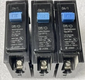 Lot 3 Westinghouse BR115 2 POLE 15 A 120V CIRCUIT BREAKER Type BR HACR Cu/Al SWD - Picture 1 of 7