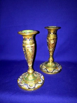 Antiguo Juego de Candelabros Cloisonne Flor Arco Iris República China Qing❤️ Foto 1 de 4