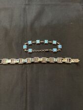 Lot of 2: Sterling Silver Link Bracelets, Opal & Mother of Pearl w/Marcasite