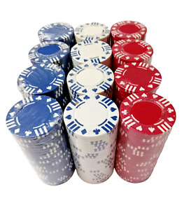 CASINO POKER CHIPS -  300 Pieces Suited Design - 3 Colors - Brand New !