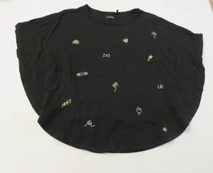 Ikks girls top black cape style with mini summer pics embroidered size 14 - Picture 1 of 6