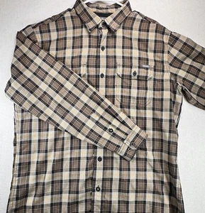 Eddie Bauer Performance Shirt Brown L Men's Long Sleeve Windowpane Plaid Button - Picture 1 of 7