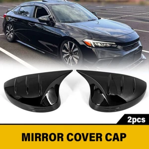 FOR 2022-2025 HONDA CIVIC M HORN STYLE GLOSSY BLACK ADD-ON SIDE MIRROR COVER CAP - Picture 1 of 13