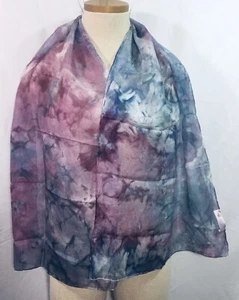 Luxury Mulberry 100%Silk scarf France Made Rectangle Violet & Pink Clouds - Picture 1 of 5