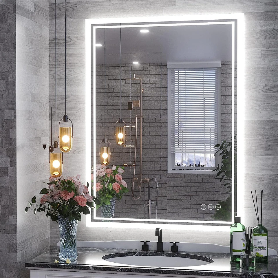 Bathroom Mirror Backlight Anti-Fog Dimmable Wall Vanity Mirrors Memory 3 Colors - Image 1 of 4