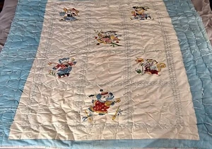 Midcentury child baby quilt anthropomorphic animals elephant money duck bear rab - Picture 1 of 9