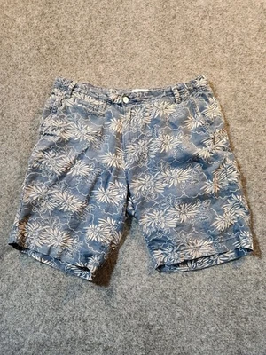 Pantalones Cortos Marca LUCKY Hombres Talla 34 Azul Floral 100% Lino Hawaiano Chino Playa Foto 1 de 4
