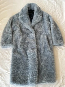 Emporio Armani Eco Fur Buttoned Coat Blue Faux Shearling Teddy Jacket IT 38 - Picture 1 of 8