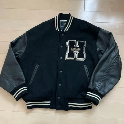 Excellent Condition! HARVARD UNIVERSITY Leather Stadium Jacket LL Black - Image 1 of 4