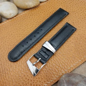 16 mm Gemex schwarz Pin Seal Leder kurz 50er Vintage Uhrenarmband & Deluxe Schnalle - Bild 1 von 5