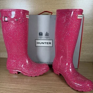 Stivali da ragazza Hunter giganti glitter rosa brillante - mai indossati - taglia 4 UK (37 EU) - Foto 1 di 15