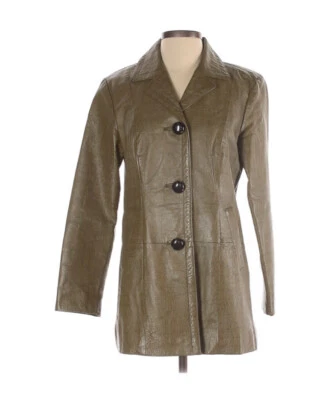 Chaqueta Chico’s Verde Marrón 100% Cuero Botón Frontal Metálico Caimán Pequeña 0 Foto 1 de 2