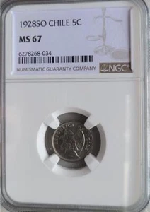 Chile 5 Centavos 1928 SO NGC MS 67 - Picture 1 of 2