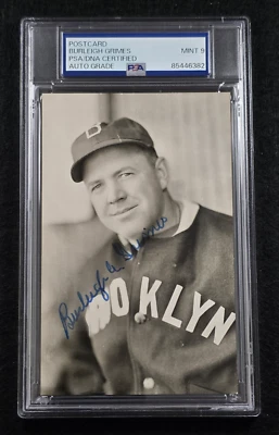 BURLEIGH GRIMES Signed Real Photo Postcard-HOF-GIANTS-ROBINS-YANKEES-PSA 9 Auto - Image 1 of 4