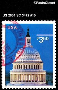 US 2001 SC 3472 $3.50 CAPITOL DOME USED NO GUM RED HAND CANCEL FINE/VFINE #10 - Picture 1 of 2