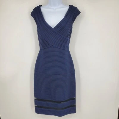 Vestido Jersey Tadashi Shoji Amata Pintuck Para Mujer Cuello en V Azul Marino Pequeño Foto 1 de 4