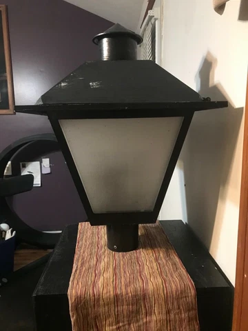 VINTAGE Outdoor Pole Lamp Lantern Street Light Fixture MCM Black Aluminum Glass Cover