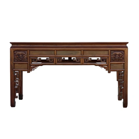Chinese Vintage Wood Foo Dog Scroll Motif Tall Console Altar Table cs7280 Cover