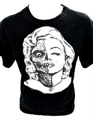 Camiseta Preta Média Marilyn Monroe Zombie Split Face Modelo Sugar Skull - Imagem 1 de 4