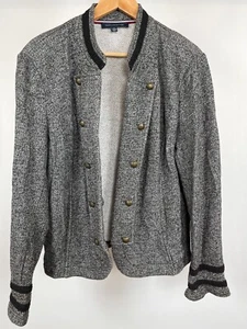Tommy Hilfiger Blazer Women's Sz XXL Grey Open Front Band Jacket Gold Tone - Picture 1 of 13