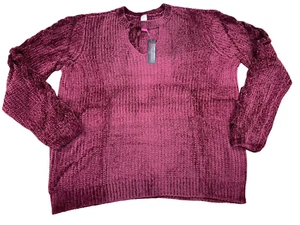 Chenille Gigi Pullover Knit Sweater Women's XXXL 3XL Burgundy NEW cc - Picture 1 of 9