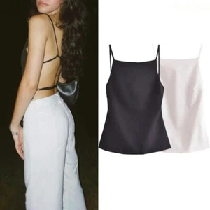 Women Fashion Solid Backless Vintage Thin Straps Square Collar Female Lady Tops - Picture 1 of 15