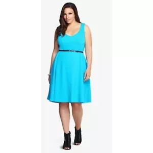 Neu Torrid 4 strukturiertes Skaterkleid türkis U-Ausschnitt Gürtel Sanduhr ärmellos - Bild 1 von 10
