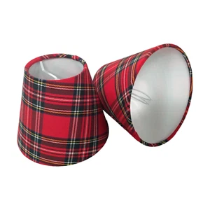 Candle Lampshades Handmade in UK - Red Tartan Fabric - Picture 1 of 1
