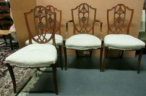 RARE 4 Pc. SET OF ANTIQUE FEDERAL NEOCLASSICAL CHAIRS, 1 ARM, 3 SIDE, CIRCA 1800 Cover