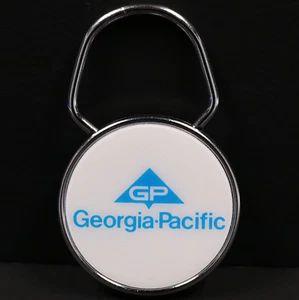 Georgia Pacific GP Keychain Vintage Snap Keyring White Blue 1-9/16" Key Ring - Picture 1 of 5