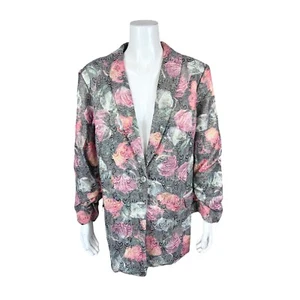 LOGO Lavish by Lori Goldstein Woven Ruched Sleeve Blazer w/ Foil Detail XL Size - Picture 1 of 2
