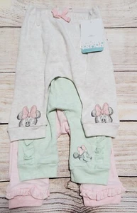NWT Disney Baby Girl PANTS/LEGGINGS 3p Set Minnie Mouse Ruffles Pink/Mint/Grey - Picture 1 of 3