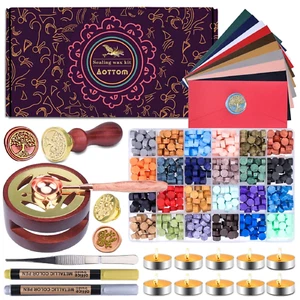 Wax Seal Stamp Kit with Gift Box, Wax Letter Seal Kit with 24 Colors 650 Pcs Wa - Picture 1 of 12