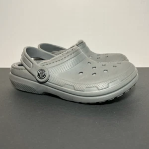 Junior CROCS Dual Comfort Gray Faux Fur Lined Slip On Clogs / Size 2 - Picture 1 of 7