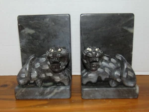 Par de sujetalibros de tigre de piedra tallada de colección firmados - Imagen 1 de 12