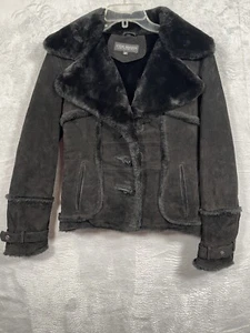 Steve Madden Long Island City Y2K Gamuza Cuero Genuino Negro Chaqueta Abrigo Mediano - Imagen 1 de 8