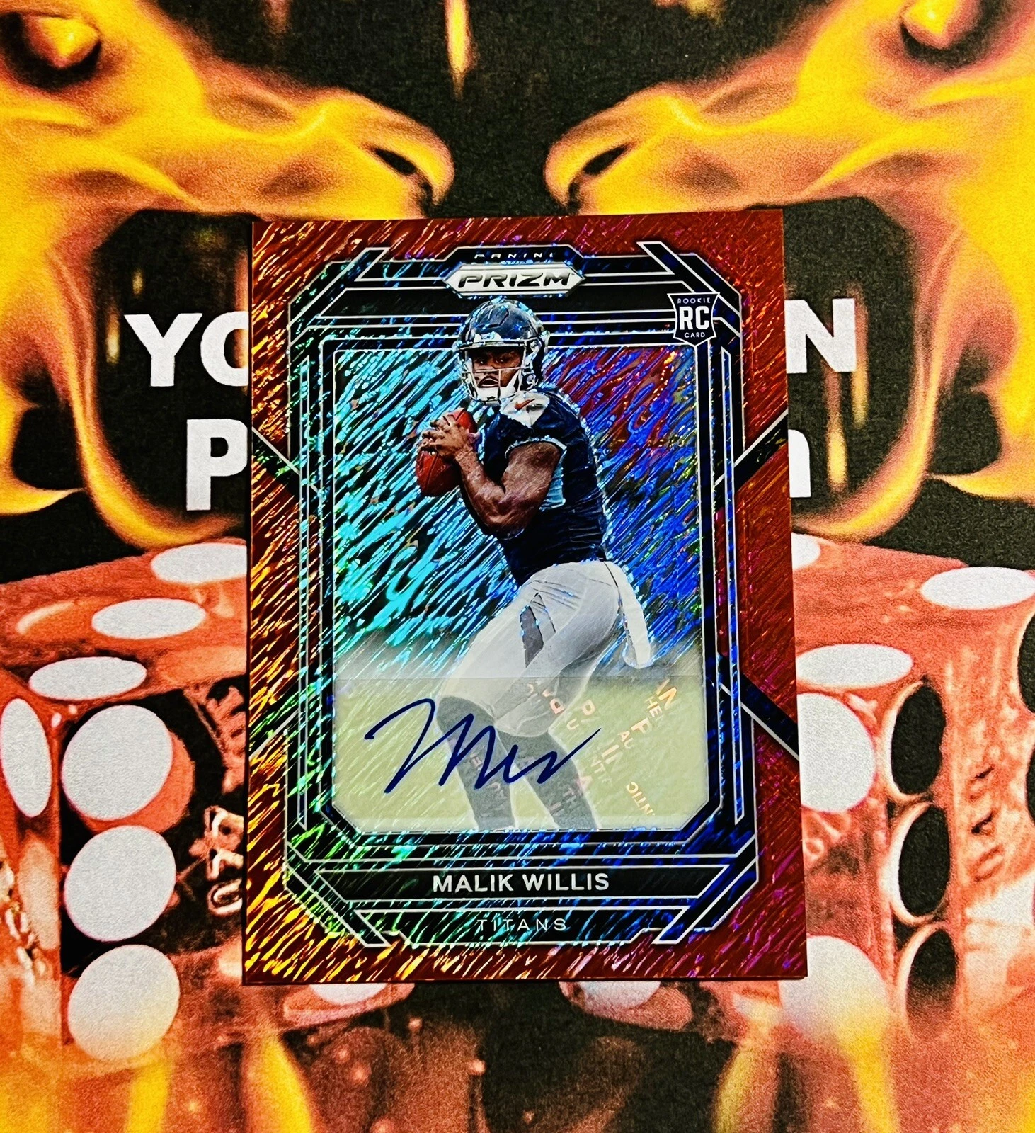 2022 Prizm Malik Willis FOTL Red Shimmer Auto 10/35 Rookie Card No #303- TITANS
