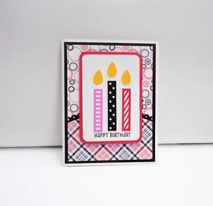 Birthday card 3 candle design black and pinks Set of 4 with envies - Picture 1 of 1