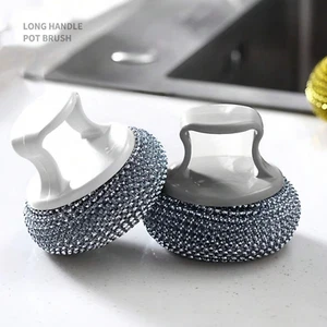 3 Stück Wollreinigungsschrubber mit Griff Edelstahldraht Geschirr Reinigungsbürste - Bild 1 von 13