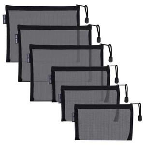 6 Pcs Nylon Mesh Cosmetic Zipper Bag Black Travel Organizer for Purse Diaper Bag - Picture 1 of 12