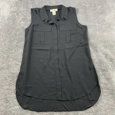 Davina 衬衫上衣束腰衬衫口袋女式 6 黑色无袖 — 第 1/4 张图片