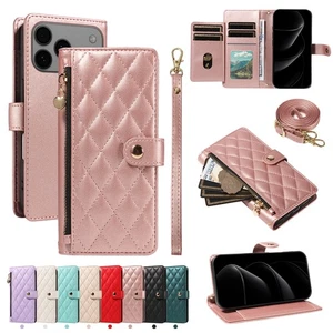 Funda tipo billetera de teléfono con cremallera color liso para iPhone 17 Pro Max 16 15 14 Pro 13 12 11 - Imagen 1 de 25