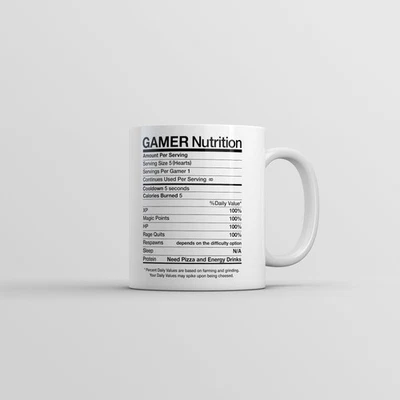 CRAZY DOG TSHIRTS Gamer Nutrition Mug Funny Sarcastic Video Game Novelty Coffee Cup