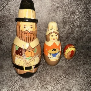 Erntedank Pilger Holz Nestchen Puppe Set 3 handbemalt - Bild 1 von 5