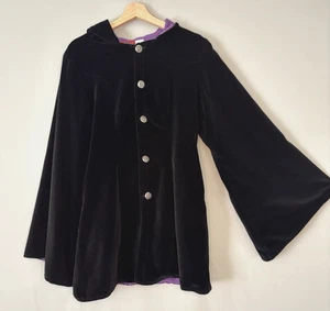 Chaqueta Redballs Negra Terciopelo Medieval Renacimiento Capucha Púrpura Satinado Forrada Talla L - Imagen 1 de 4
