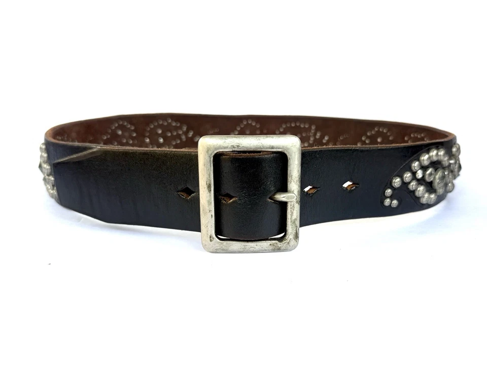 Cinturón de cuero Joed negro vintage, latón y cristales checos vintage. 32 S MEDIANO Foto 1 de 4